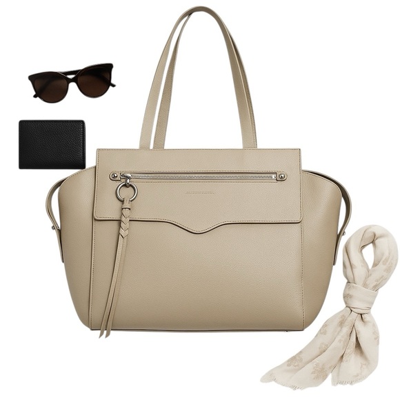Rebecca Minkoff Gabby Taupe Pebbled Saffiano Leather Large Satchel Tote Bag EUC - Picture 1 of 14